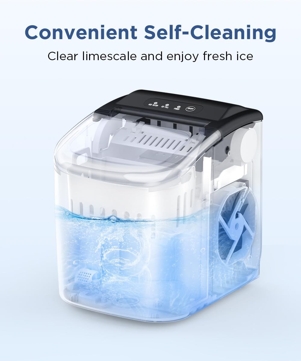 COWSAR Ice Maker Countertop, Portable Ice Machine with Self-Cleaning, 26.5lbs/24Hrs, 9 Bullet Ice Cubes in 6 Mins, Ice Basket and Scoop, Ideal for Home, Kitchen, Bar, Camping COWSAR