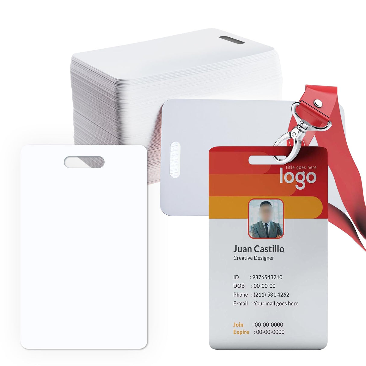 20 Pack Premium Blank PVC Cards with Slot Punch on Short Side - CR80 30mil Vertical Slot Punch Blank Credit Cards for ID Badge Card Printers - Graphic Quality PVC Cards for Business Office Klmnduo
