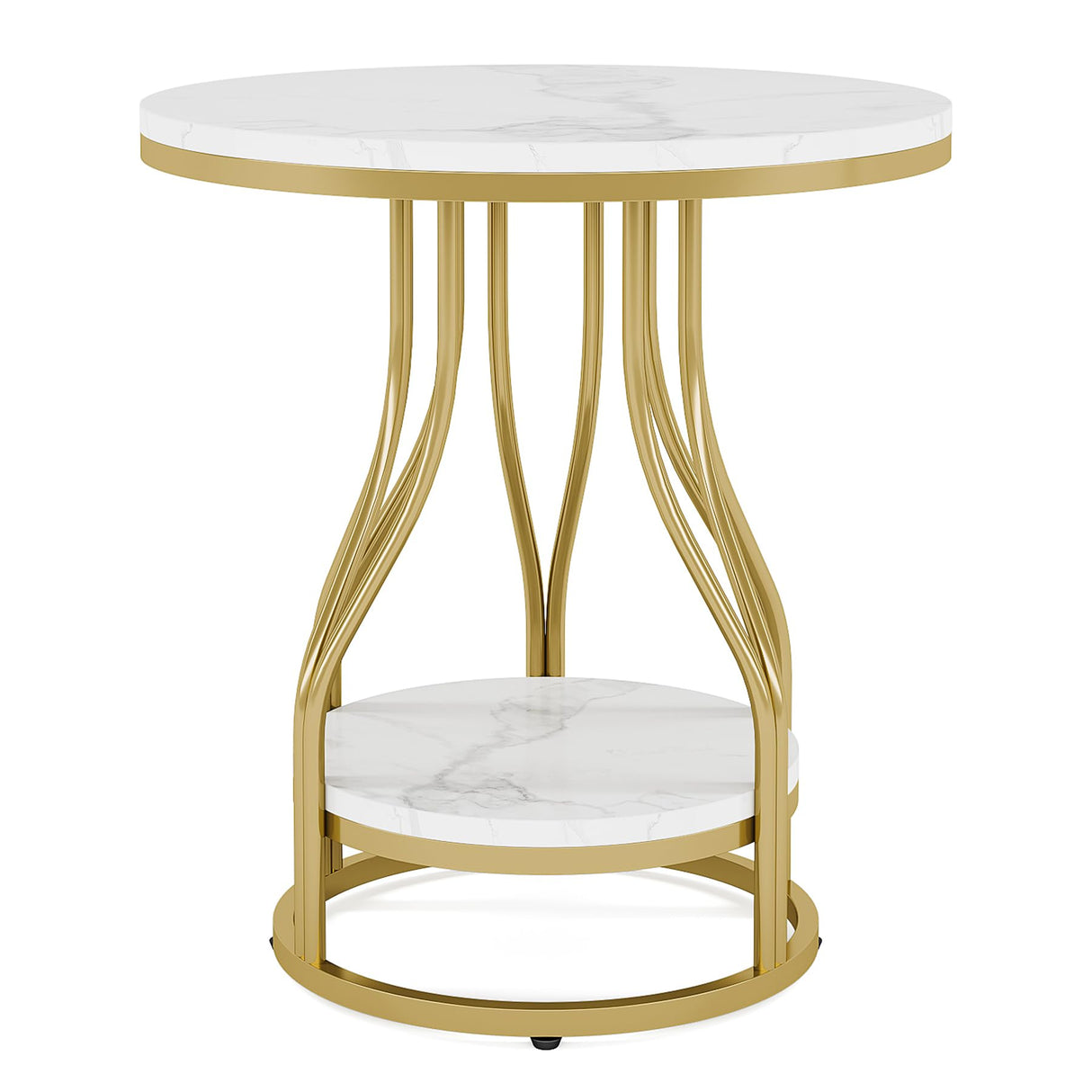 Tribesigns Round Side Table White Gold End Table 2-Tier End Table Modern Bedside Table Small Side Table with Storage for Couch Side, Sofa Side Table with Metal Frame for Living Room (1) Tribesigns