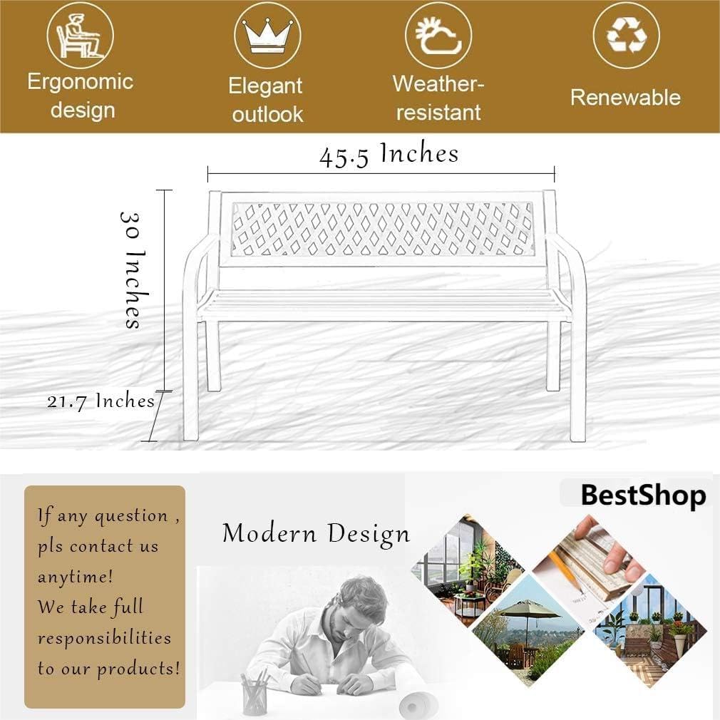 BestShop Patio Bench - Outdoor Metal Garden Bench with Armrests, 480lbs, Cast Iron, Sturdy Steel Frame, Black BestShop