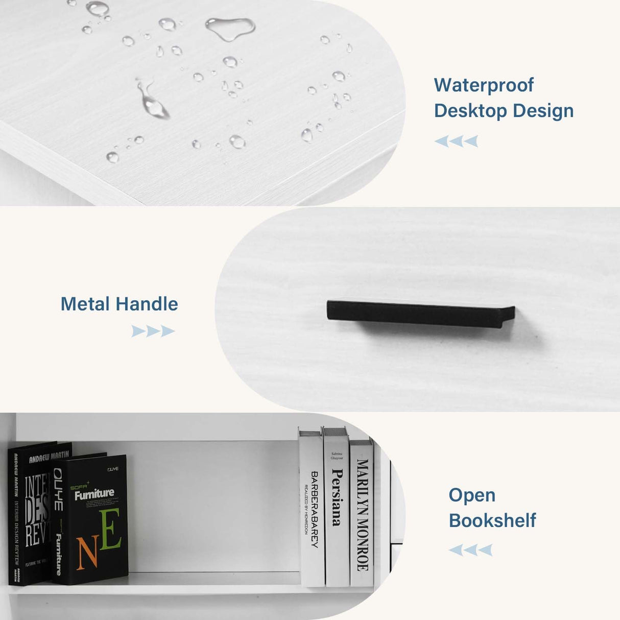 MaverickFurni White Desk with 4 Drawers, Computer Desk with Drawers and Hutch&Shelf, Wood Writing Home Office Workstation, Student Desks for Bedooms with Drawers, 38.2” H x20.5” D x44” W - White MaverickFurni
