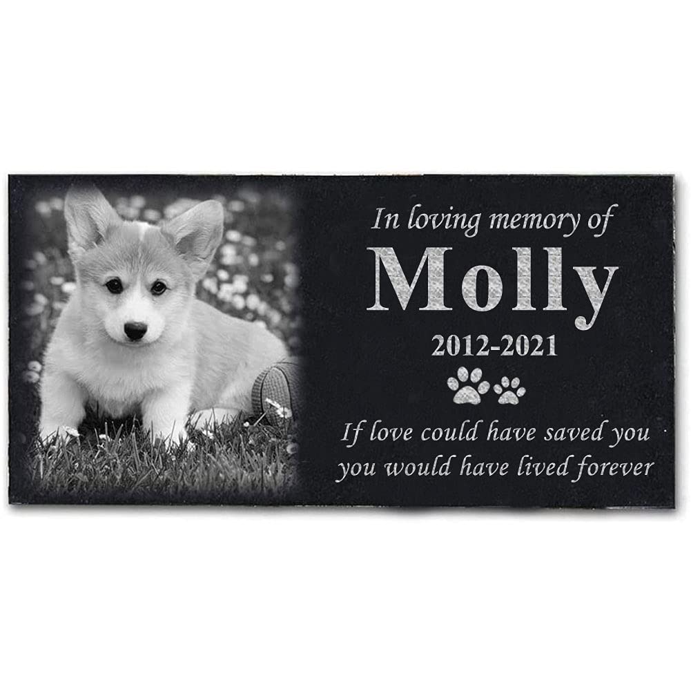 ODB Personalized Pet Memorial Stones, Black Granite Memorial Garden Stone Engraved with Photo, Gifts for Someone Who Lost a Loved One, or Pet, Dog, Cat (with Photo) ODB