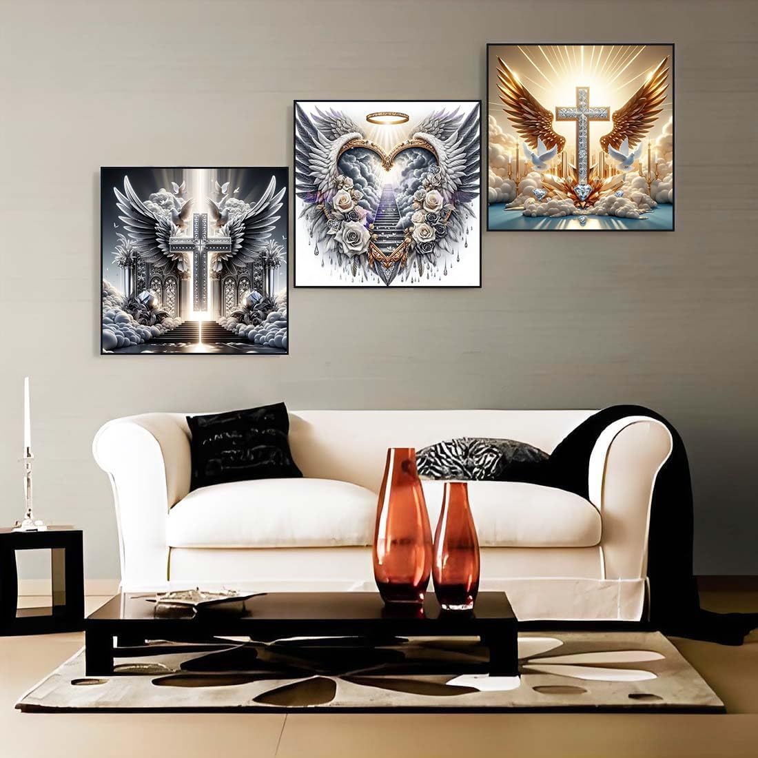 Ekuxom 3 Pack Cross Diamond Art Kits for Adults, Glow Christian Diamond Painting Kits for Adults, DIY Full Round Drill Diamond Dot Gem Art Kits for Home Wall Decor 14x14inch Ekuxom