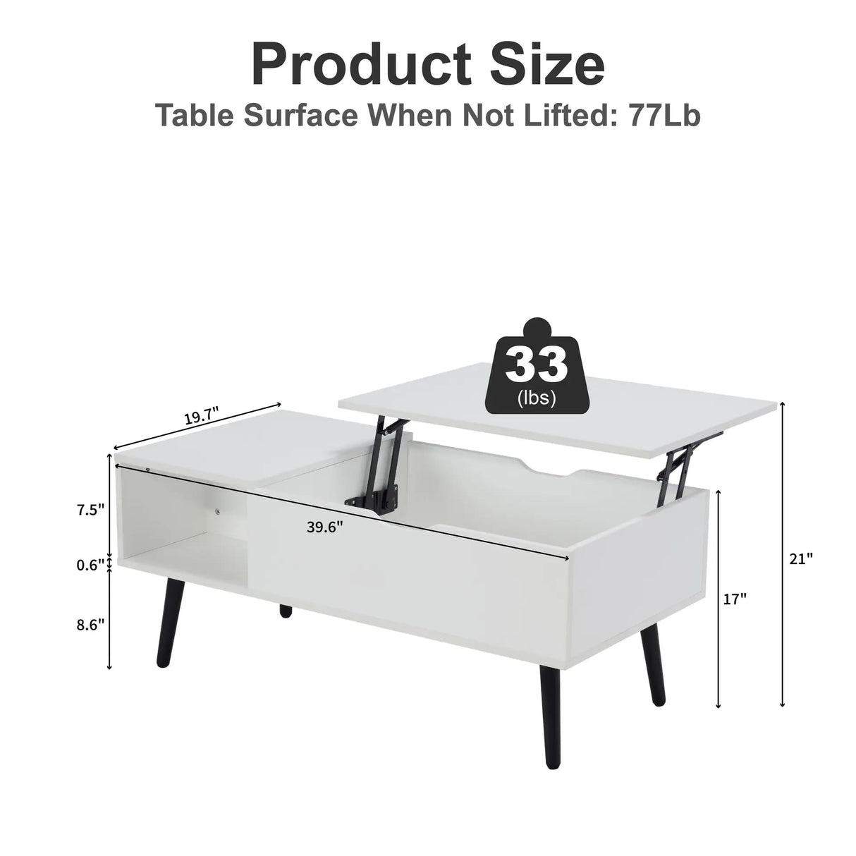 SANODESK 39" Wood Lift Top Coffee Table with Hidden Compartment and Storage Shelf for Living Room, Reception Room, White SANODESK