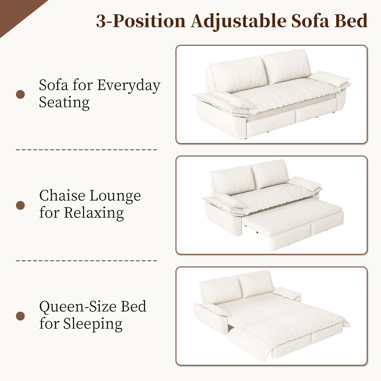 Nicbex 73.2" Queen Size Pull Out Couch Bed Convertible Sleeper Loveseat Sofa Velvet Upholstered Futon Sofá Bed Oversized 3 in 1 Pullout Sofa&Couch with Pillow-top Armrest for Living Room, Office NicBex