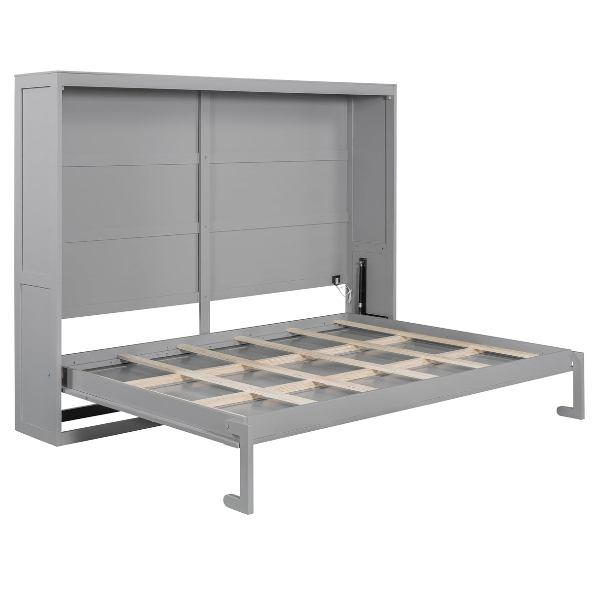 Ball & Cast Queen Size Murphy Bed Wall Bed with LED Lights and Dual Piston Metal Folding Mechanism Designed,Wood Hideaway Cabinet Platform Bedframe w/Slat Support,can be Folded,for Small Room,Gray Ball & Cast