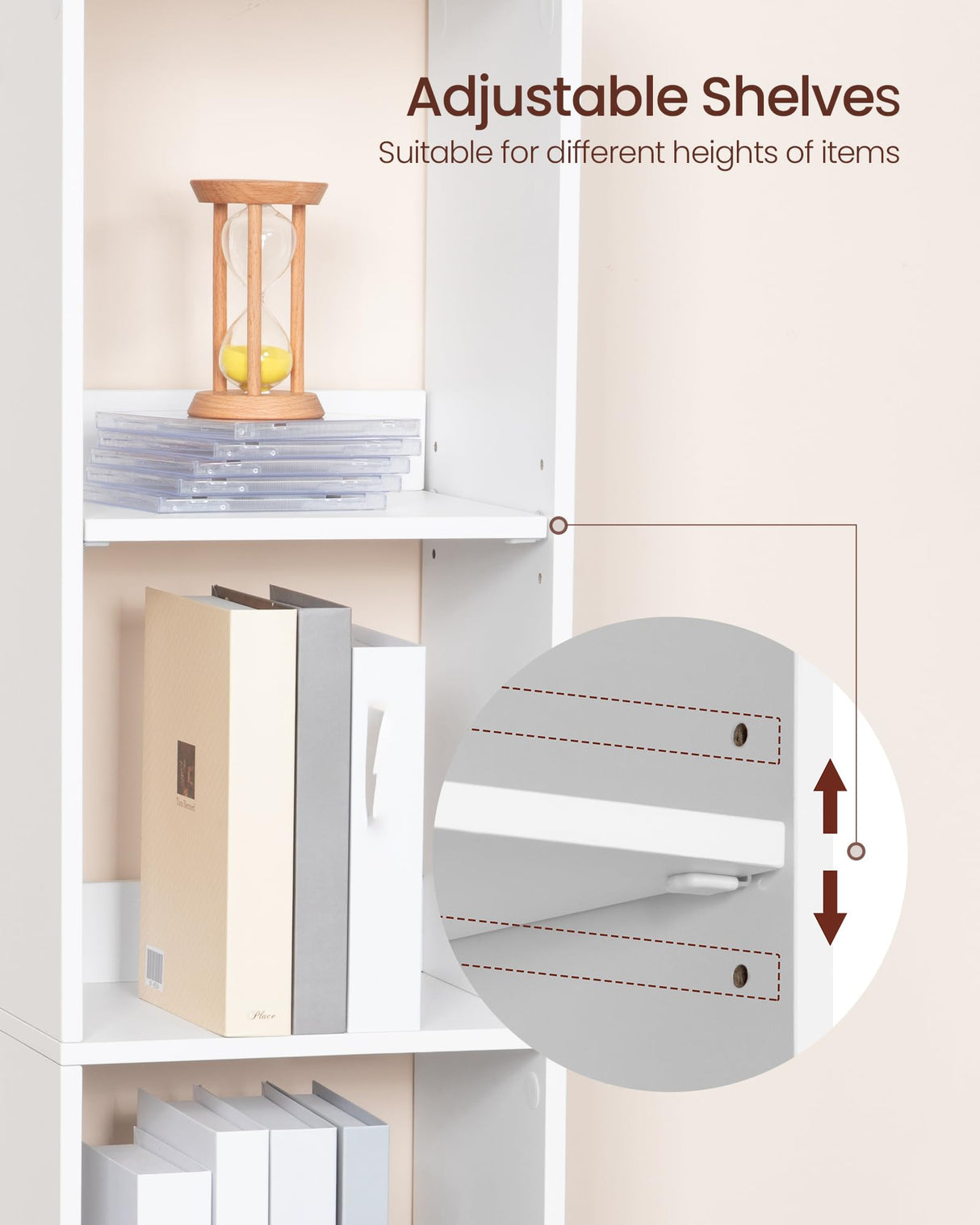 Hzuaneri Bookcase, Tall Narrow Bookshelf, Open Display Storage Shelf, Skinny Cube Book Shelf with Adjustable Shelves, CD Rack for Living Room, Home Office, Bedroom, 6 Tiers, White BC09603X Hzuaneri