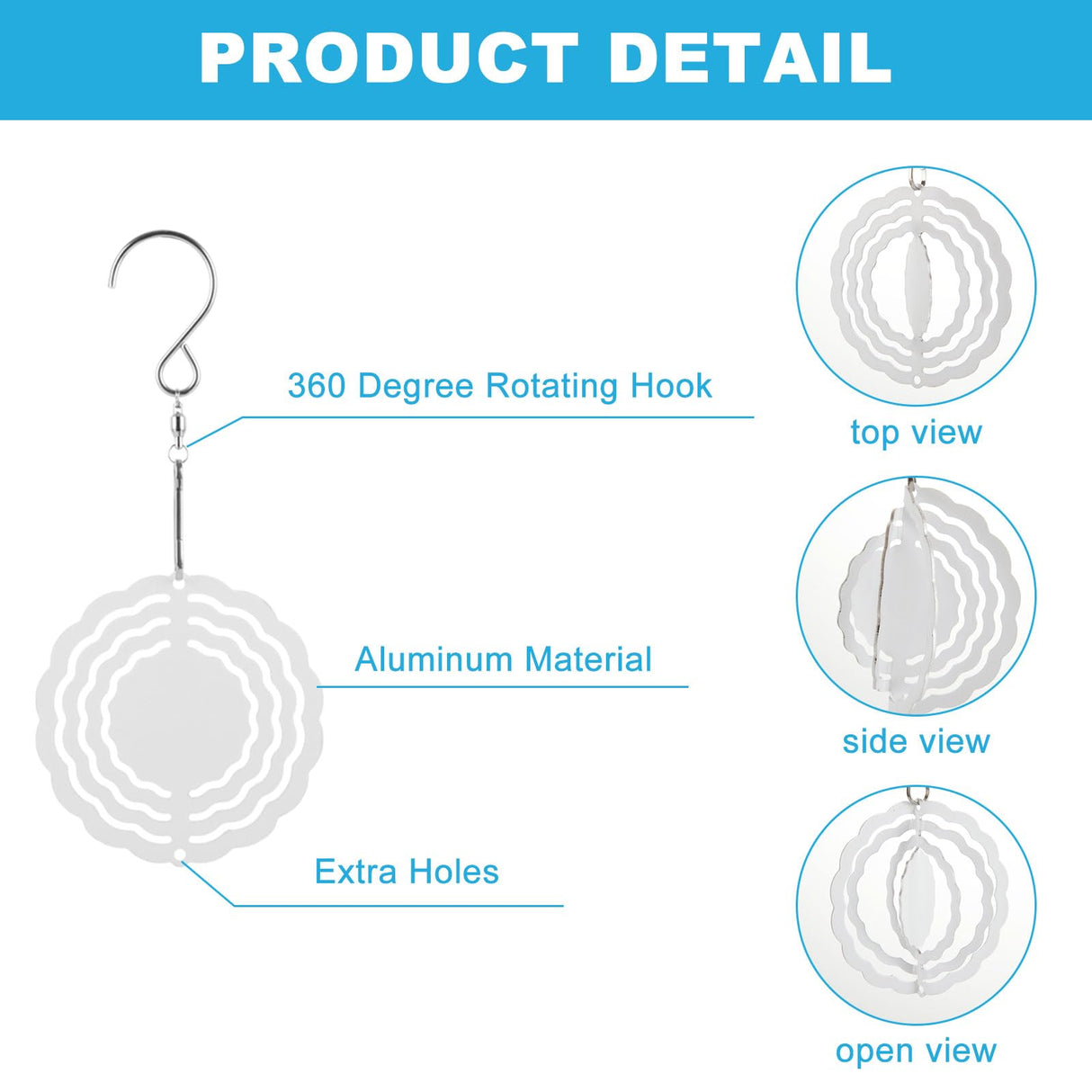 MUXHEL 10 Pcs 3” Sublimation Wind Spinner Blanks with 10 Hooks, 3D Aluminum Wind Spinner Hanging, Round Wind Powered Kinetic Sculpture for Indoor and Outdoor Decoration MUXHEL