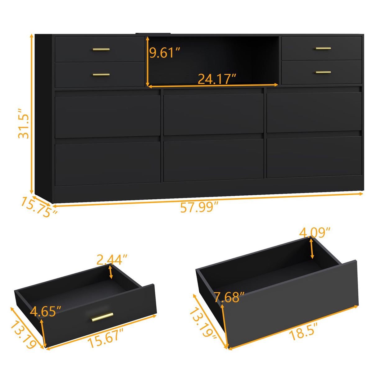 Loomie Upgraded 10 Drawer Black Dresser with Charging Station & Led Lights for Bedroom, 58" Long Triple Wide Dresser TV Stand for TVs up to 65", Wide Chest of Drawer, Large Dressers Organizer wCubby Loomie