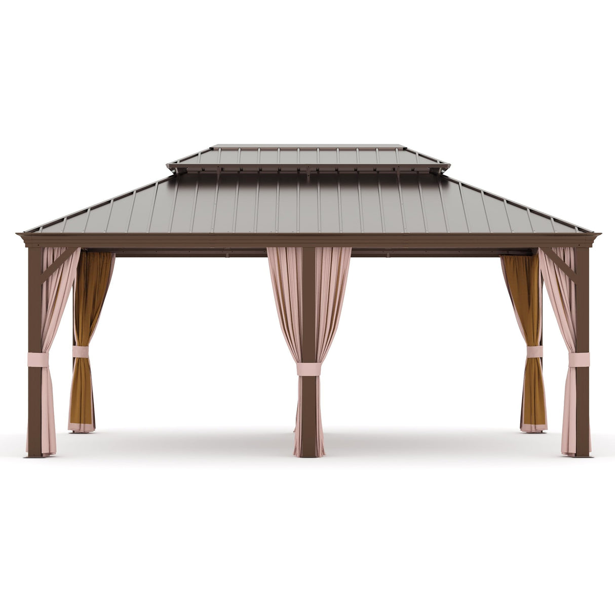 Joyside 12' X 18' Double-Tier Hardtop Gazebo, Aluminum Metal Gazebo with Iron Material Roof, Curtain and Netting, Permanent Gazebo Pavilion for Patio, Backyard, Deck, Lawn Joyside
