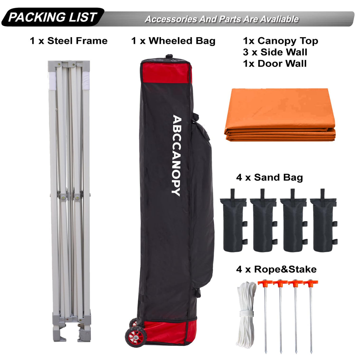 ABCCANOPY Easy Pop Up Canopy Tent with Sidewalls 10x10 Commercial -Series, Orange ABCCANOPY