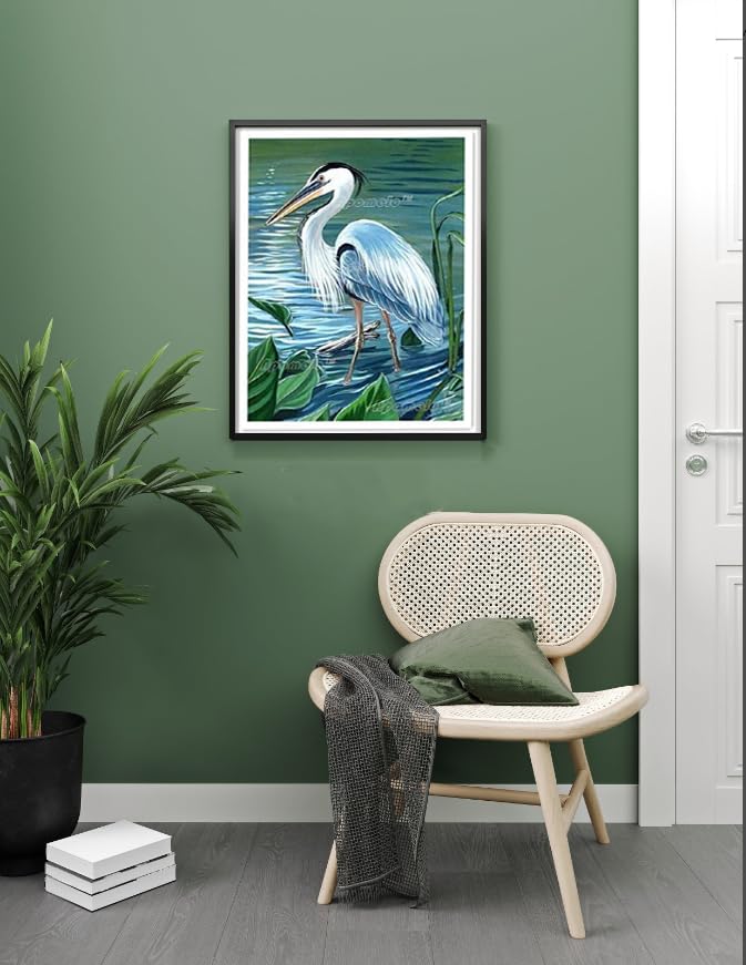 Apomelo 12×16 inches Diamond Art Heron Diamond Art Kit for Adults DIY Diamond Art Painting Kit for Decor, Great Blue Heron by Lake Apomelo