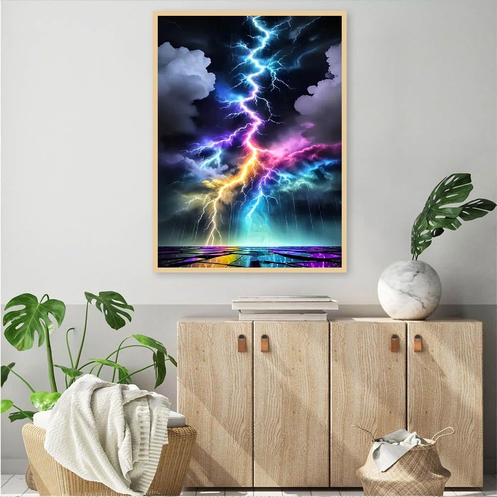 JFYHAB Lightning Diamond Art Kits for Adults, Lightning Diamond Painting Kits for Beginners, DIY 5D Sky Diamond Painting with Round Gem Art Kits for Adult for Gift Home Wall Decor 12x16 Inch JFYHAB
