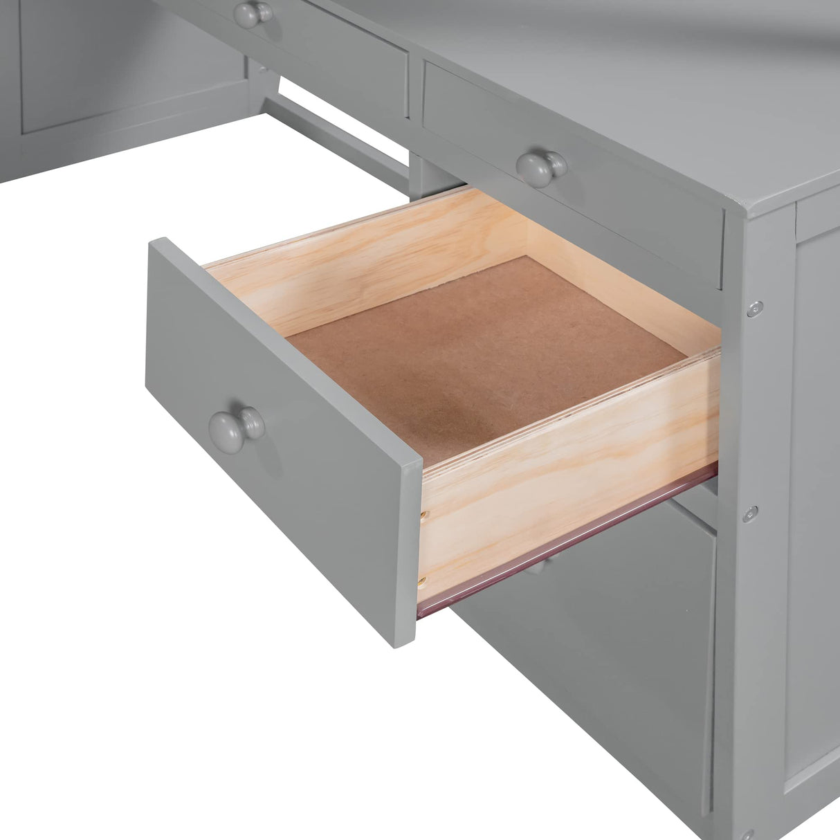 CITYLIGHT Grey Full Loft Bed with Desk, Shelves, and Storage Drawers for Kids CITYLIGHT