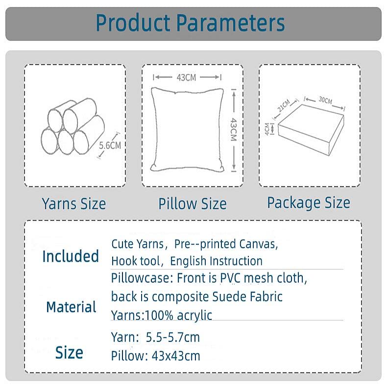 Latch Hook Kits Pillow Plant Flower Leaves Printed Canvas Cushion Crochet Yarn Needlework Hook Latch DIY Kit Embroidery Pillowcase Rug Cover Home Sofa Christmas Decoration 43x43cm WoodArtSupply