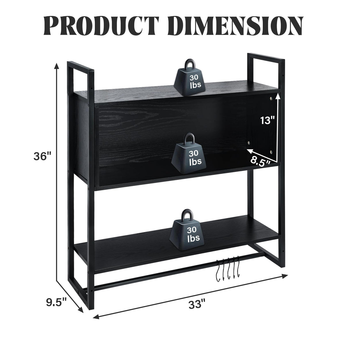 TC-HOMENY Gaming Floating Shelves LED, 36''Shelf Wall Mounted Shelve with Adjustable Shelf, Gaming Shelve for Wall, Pipe Shelves Hanging Display Rack Bookshelf with S-Hook, Wine Coffee Bar Black TC-HOMENY