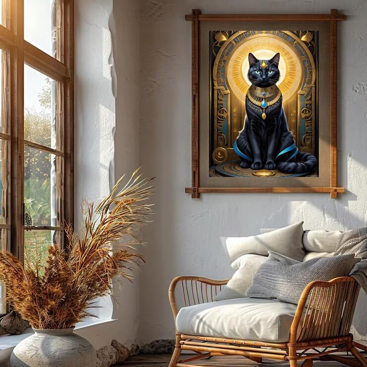 HMDIIMGE Lovely Egyptian Bastet Cat God Diamond Painting Kits for Adults, Egyptian Cat God 5D DIY Diamond Art Kits Full Drill Diamond Dots for Gift Wall Decor and Relaxation Gem Arts 12x16 Inch HMDIIMGE