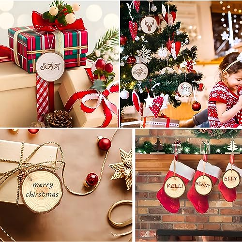 SENMUT Wood Slices 30 Pcs 3.5-4.0 inch Natural Rounds Unfinished Wooden Circles Christmas Wood Ornaments for Crafts Wood Kit Predrilled with Hole Wood Coasters Craft Supplies for DIY and Painting SENMUT