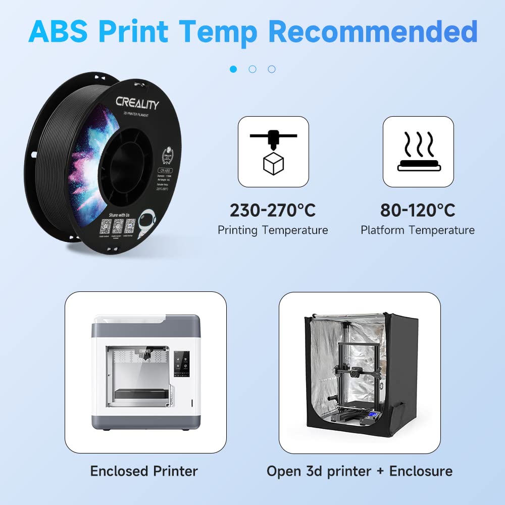 Creality ABS Filament 1.75mm, 3D Printer Filament, No-Tangling, Strong Bonding and Overhang Performance Dimensional Accuracy +/-0.02mm, 2.2lbs/Spool Creality
