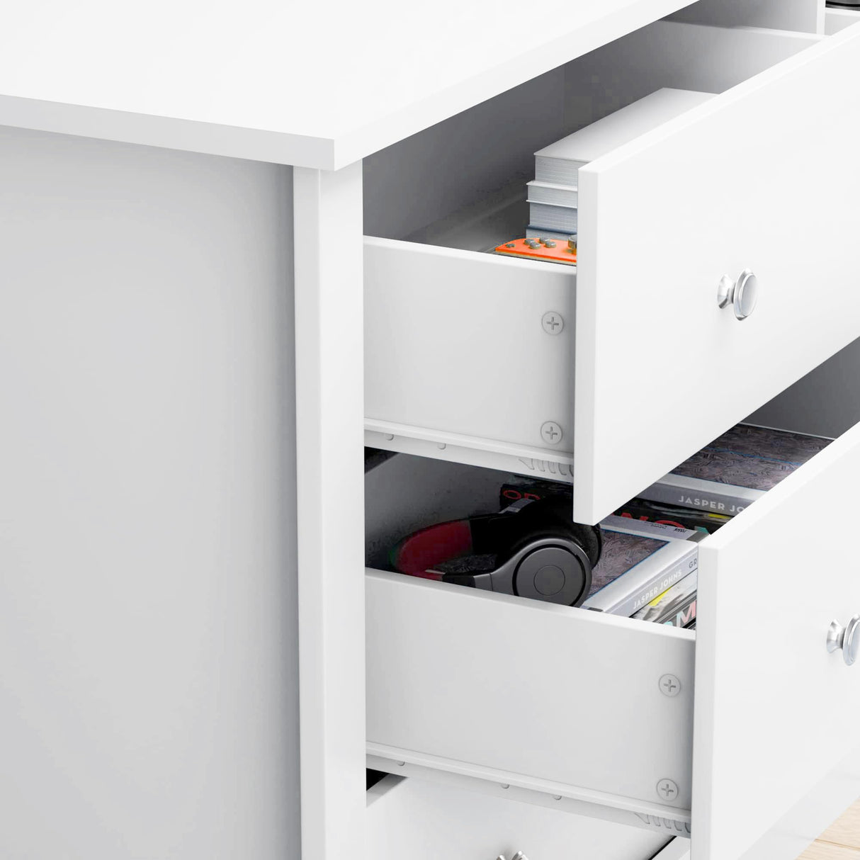 Furniwell 6 Drawer Dresser for Bedroom, Wood Dresser Wide Storage Organizer for Living Room Hallway Closets (White) Furniwell