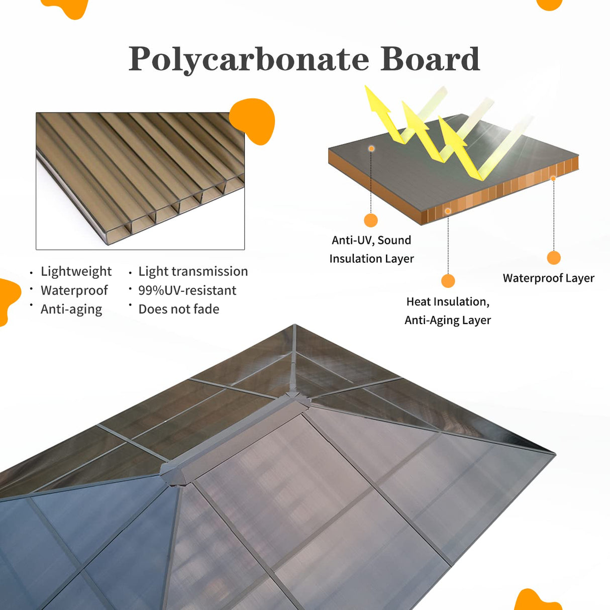 YOLENY 10'x12' Hardtop Gazebo, Outdoor Polycarbonate Roof Canopy, Aluminum Frame Permanent Pavilion with Curtains and Netting, Sunshade for Garden, Patio, Lawns YOLENY