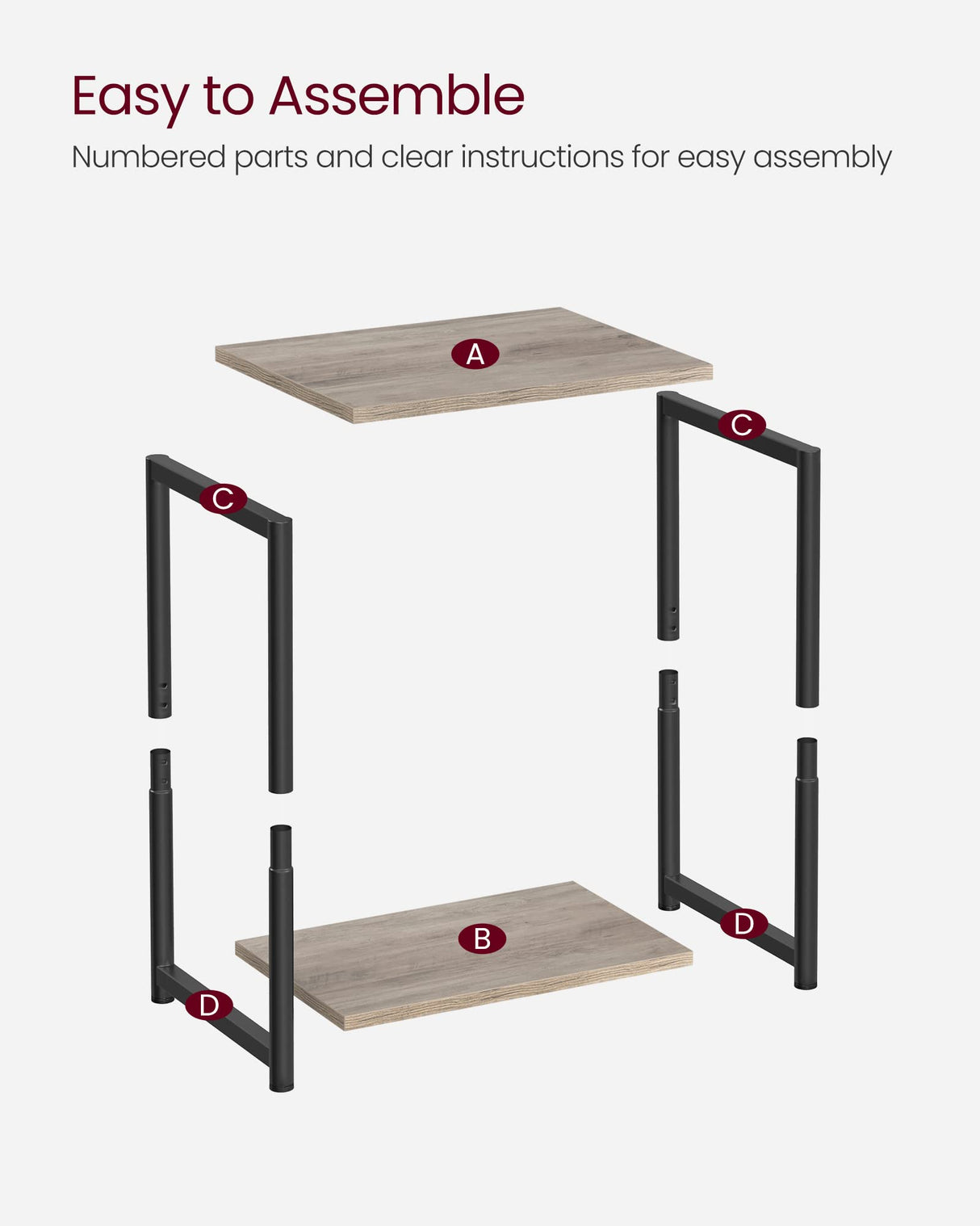 VASAGLE Side Tables Set of 2, Small End Table, Nightstand for Living Room, Bedroom, Office, Bathroom, Greige and Black ULET272B02 VASAGLE