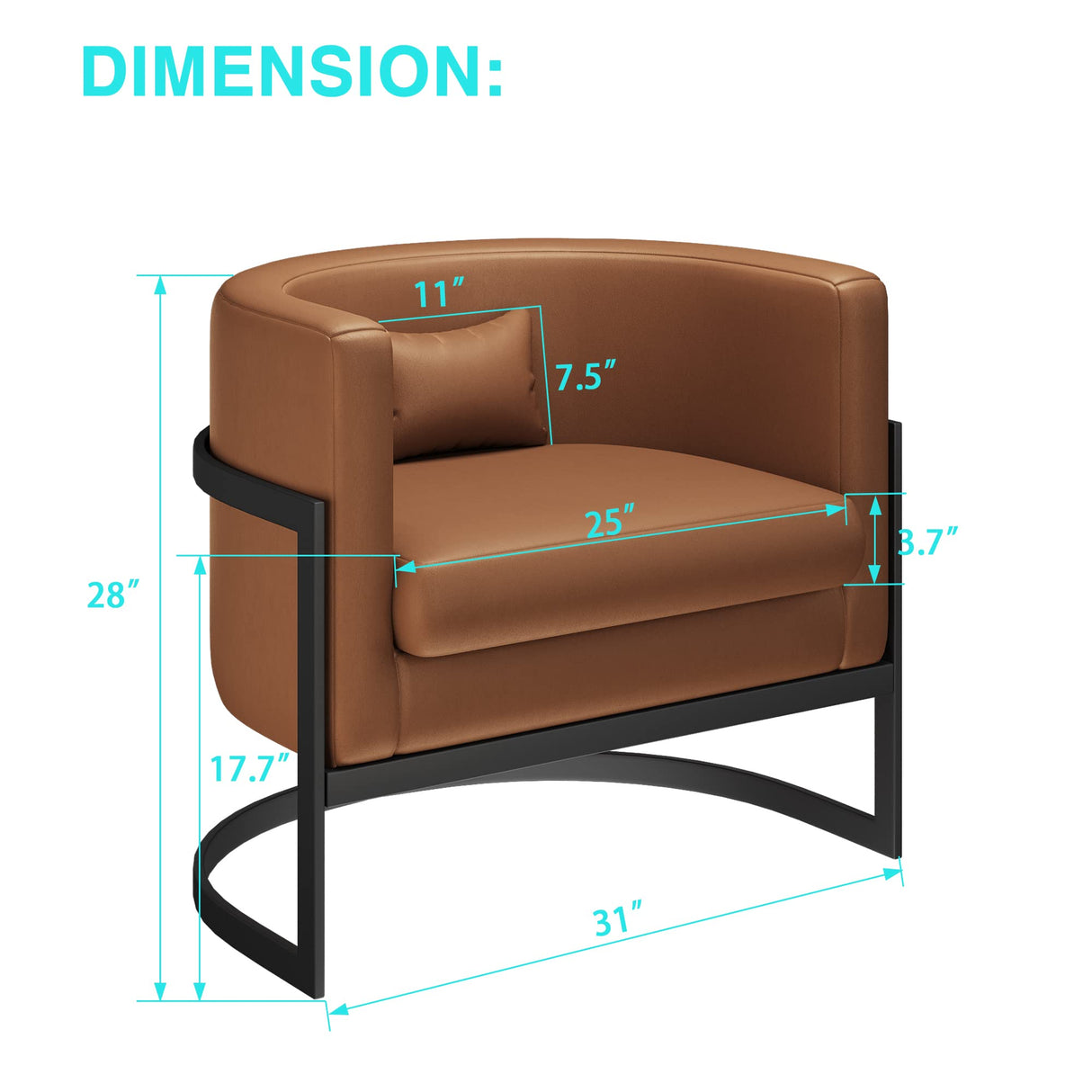 Apeaka Brown Faux Leather Barrel Accent Chair Modern Upholstered Armchair for Living Room Bedroom Single Sofa Chair Club Side Chairs Apeaka