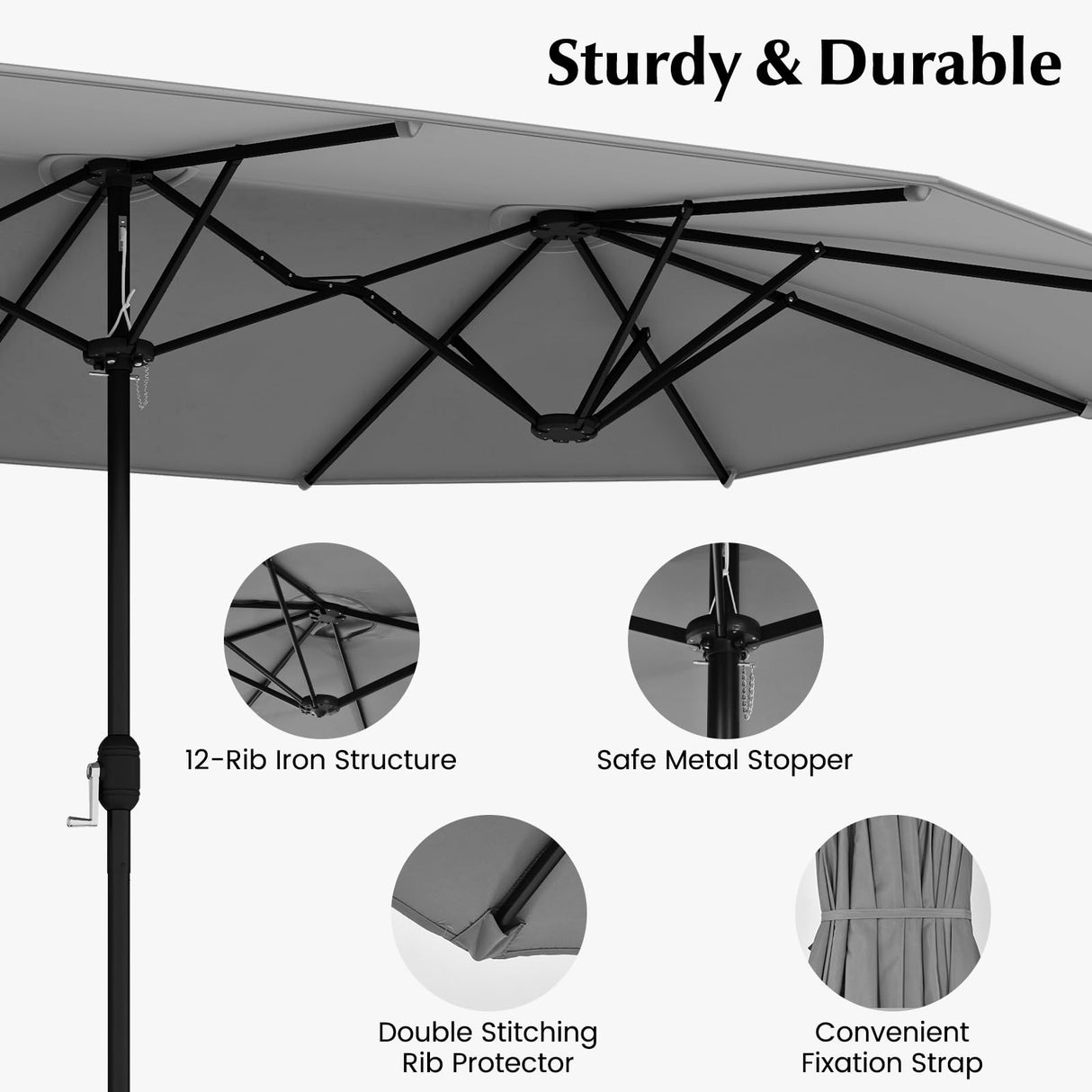 Tangkula 10 Pieces Patio Wicker Dining Set w/Double-Sided Patio Umbrella, Outdoor Acacia Wood Furniture Set w/ 8 Armchairs, 71” Dining Table & 15 ft Umbrella with Weighted Base (Gray) Tangkula