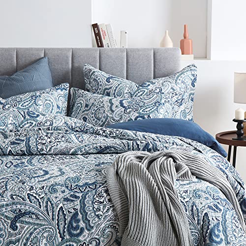 Autumn Dream Cotton Bedspread Quilt Sets, 3 Pieces Reversible Comforter Coverlet Sets,Blue Floral Paisley Bedspread,King Size Autumn Dream