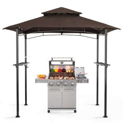 Patiomore Grill Gazebo Canopy, 8'x 5'Outdoor Double Tiered BBQ Gazebo Canopy Tent w/Air Vent, Tent Hardtop Sun Shade Shelter for Outdoor Patio, Backyard, Deck (Brown)