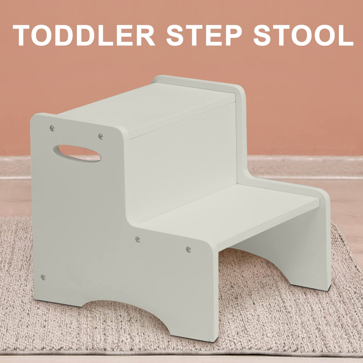 WOOD CITY Wooden Toddler Step Stool for Kids, Grey Two Step Children's Stool with Handles, Bonus Non-Slip Pads for Safety, Bathroom Potty Stool & Kitchen Step Stools Dual Height… WOOD CITY