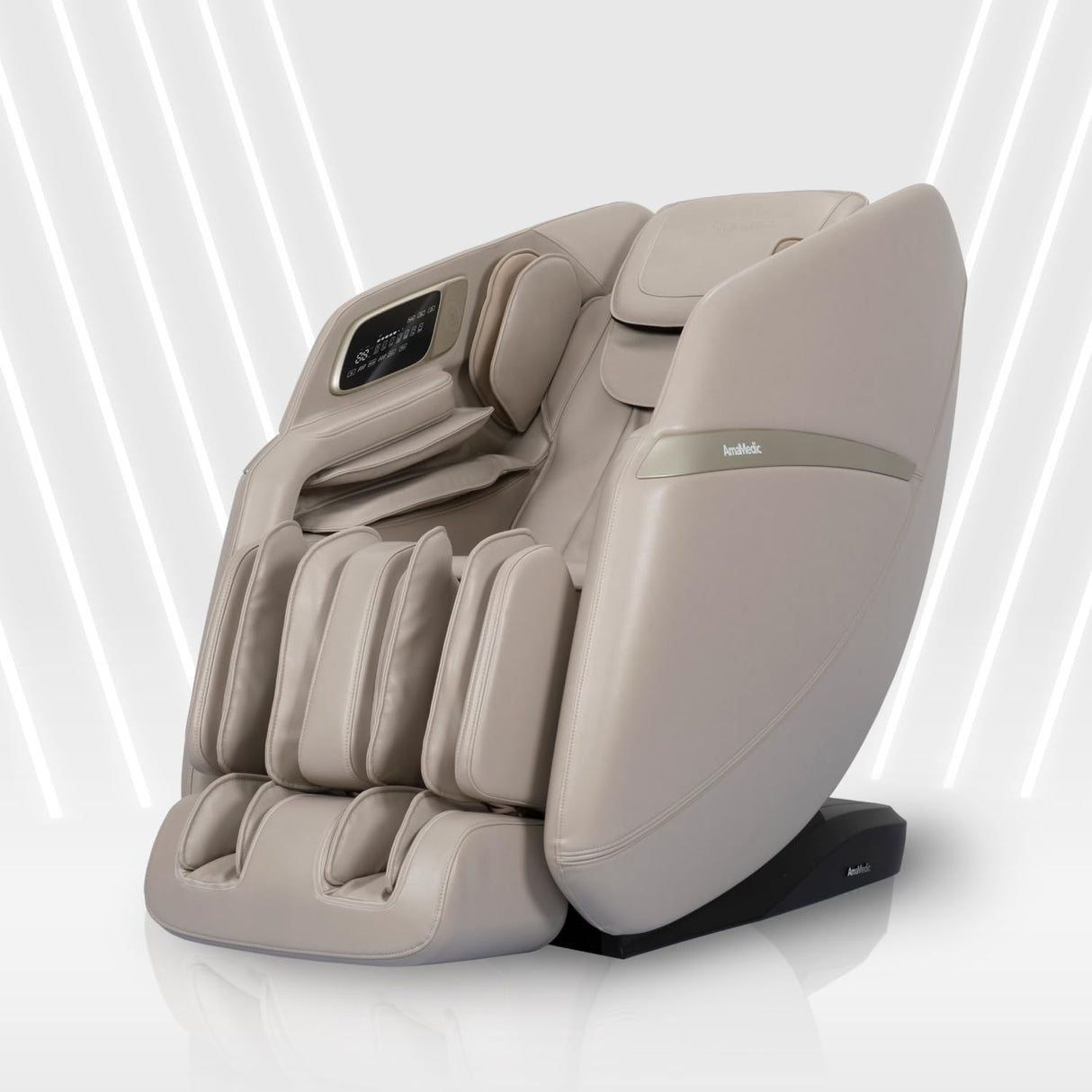AmaMedic 3D Astoria | Full Body Massage Chair l Intelligent Voice Control | Touchscreen Controller | Heating Therapy l Zero Gravity Reclining l Bluetooth Speakers (Taupe) AmaMedic