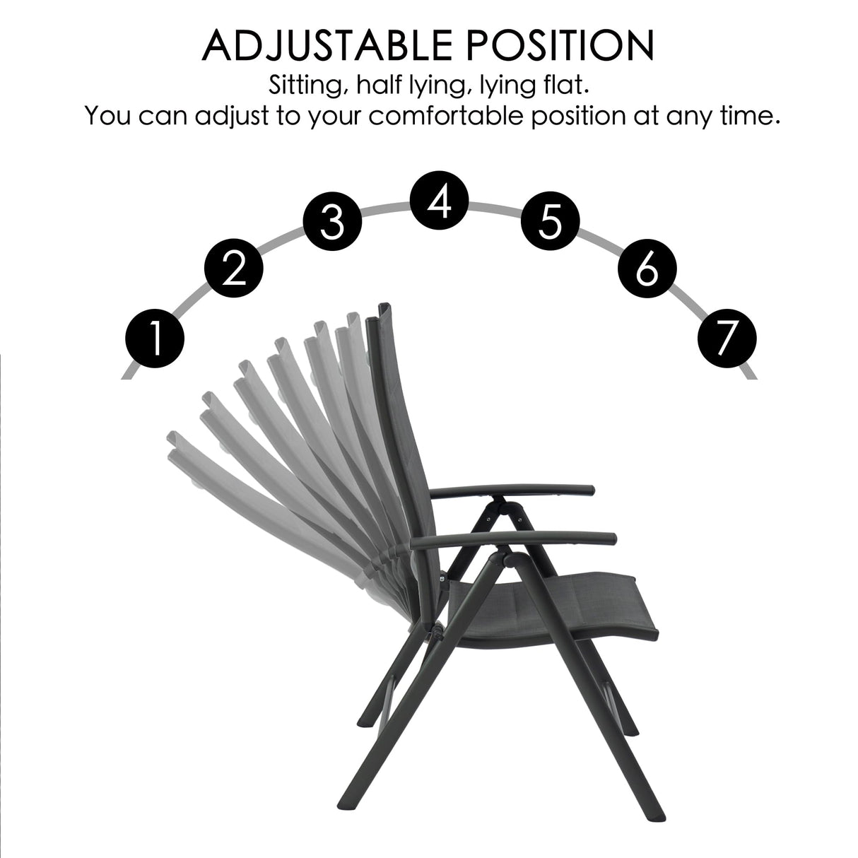 7 Piece Outdoor Patio Dining Set for 6 Person, 6 Pack Foldable Deck Chairs, 43"- 86" Villa Expandable Patio Dining Table Adjustable for Backyard, Porch, Deck, Garden Kozyard