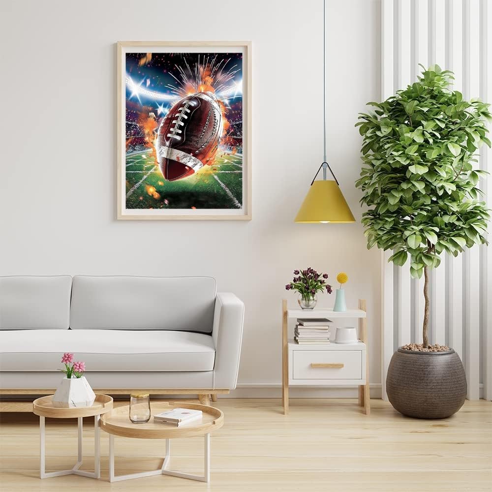 LXTONG Rugby Football 5D Diamond Art Painting Kits, Flame Rugby Diamond Painting Set, Rugby Game Diamond Painting for Beginners Arts and Crafts Wall Decor (12X16 Inches) LXTONG