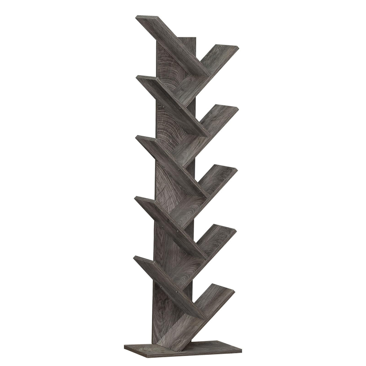 SHEEPAM 10 Tier Tree Book Shelf, Floor Standing Wood Bookshelf for Narrow Space, Storage Organizer Bookshelves for Books/CDs/Magazine, Bookcase with Shelves for Home Office, Living Room - Light Grey SHEEPAM