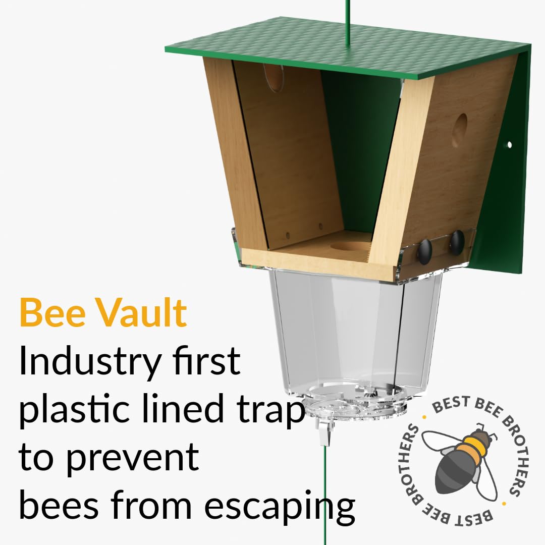 Best Bee Brothers Ultimate Pro Carpenter Bee Trap for Outside with Extra-Large, Clear External Bee Vault & Spring-Loaded Door, 4.2” D x 5.8” W x 7.5” H (4 Pack) Best Bee Brothers