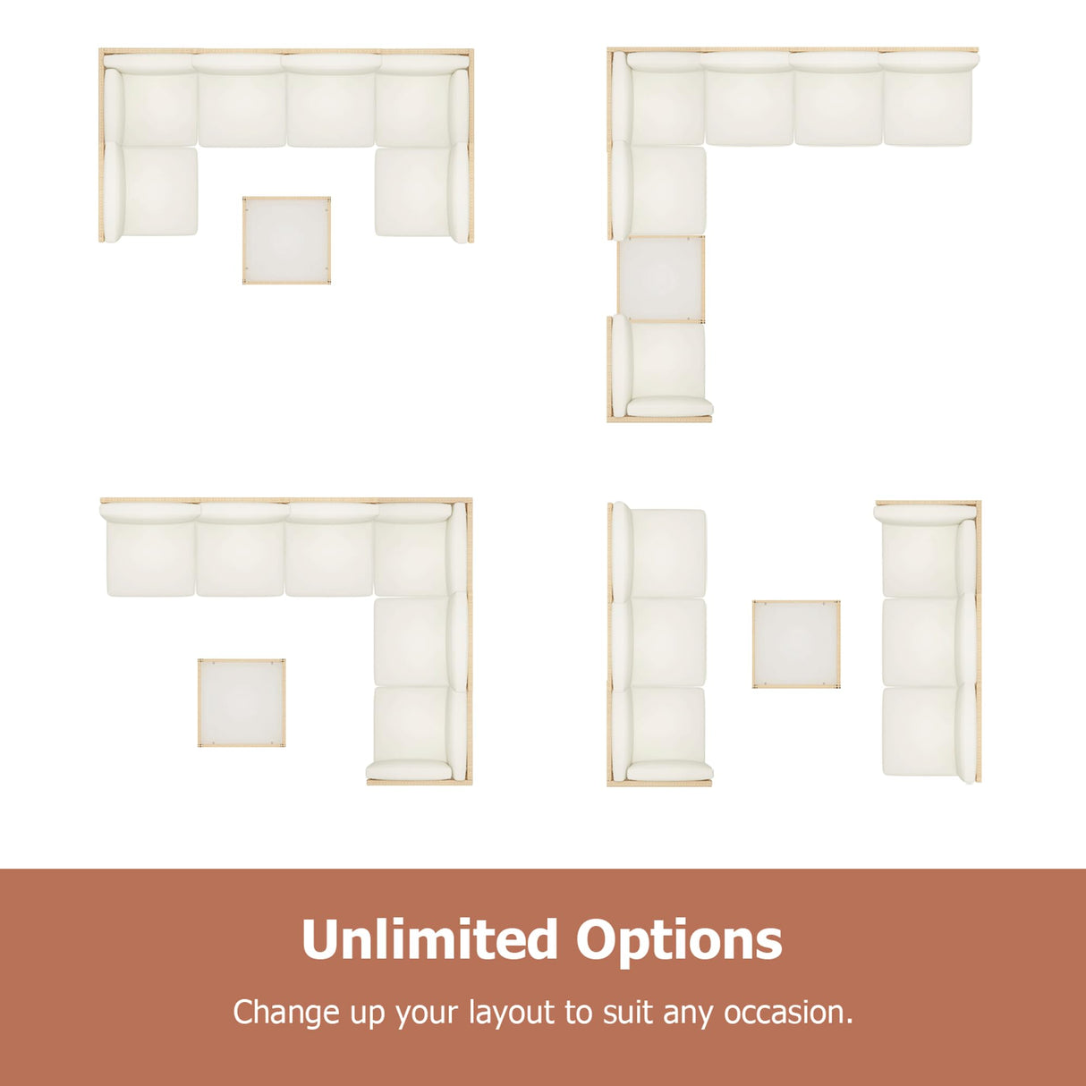 LYNSLIM 7 Piece Outdoor Patio Furniture Set, Wicker Outdoor Sectional Furniture Set, Boho Patio Conversation Sectional Sofa with Large Tempered Glass Coffee Table and Waterproof Cushion for Backyard LYNSLIM