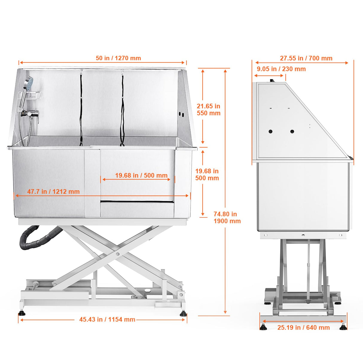 Happybuy 50" Pet Dog Bathing Station with Electric Height Adjustment, Stainless Steel Dog Grooming Tub with Soap Box, Faucet, Accessories, Bathtub for Multiple Pets, Home Washing Sink (Right Side) Happybuy