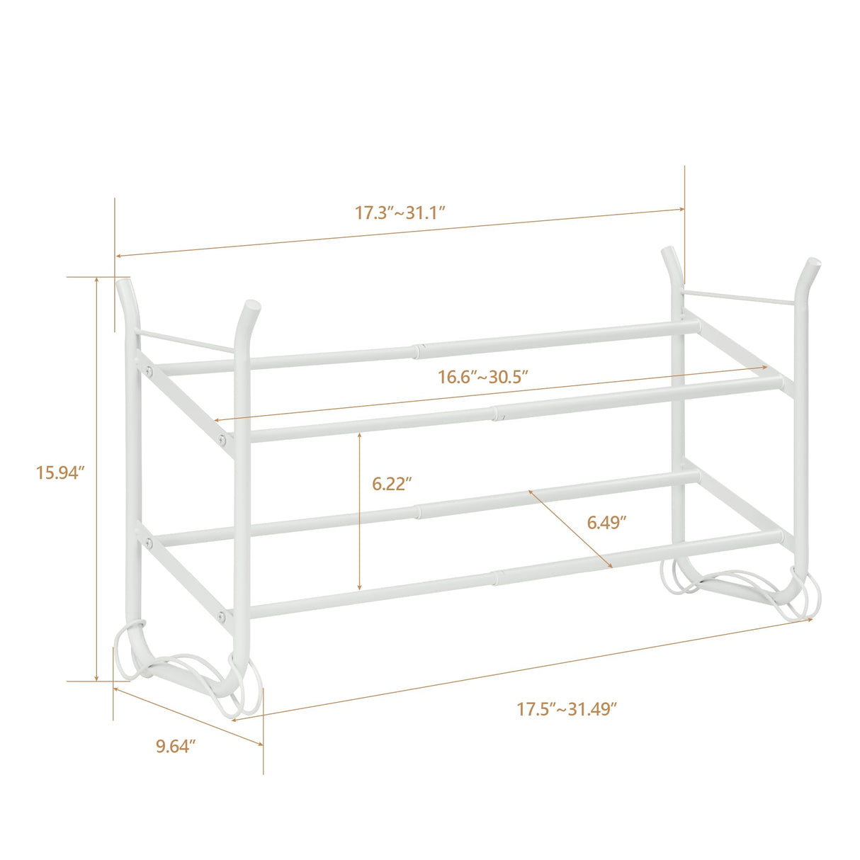 SunnyPoint Expandable & Stackable 2-Tier Shoe Rack – Adjustable Shoe Organizer for Entryway, Closet or Bedroom, Holds 4 to 8 Pairs, Space-Saving Metal Shoe Storage Shelf (17.5"–31.49" W) (WHT, 2 Tier) SunnyPoint