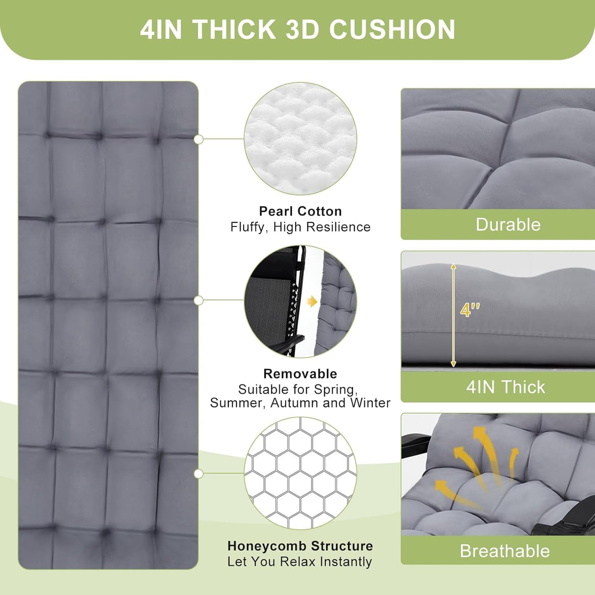 Garvee Lounge Chair Supports Indoor/Outdoor Adjustable Folding Recliner with 29 Inch Seat, Removable Cup Holder & Headrest Grey Garvee