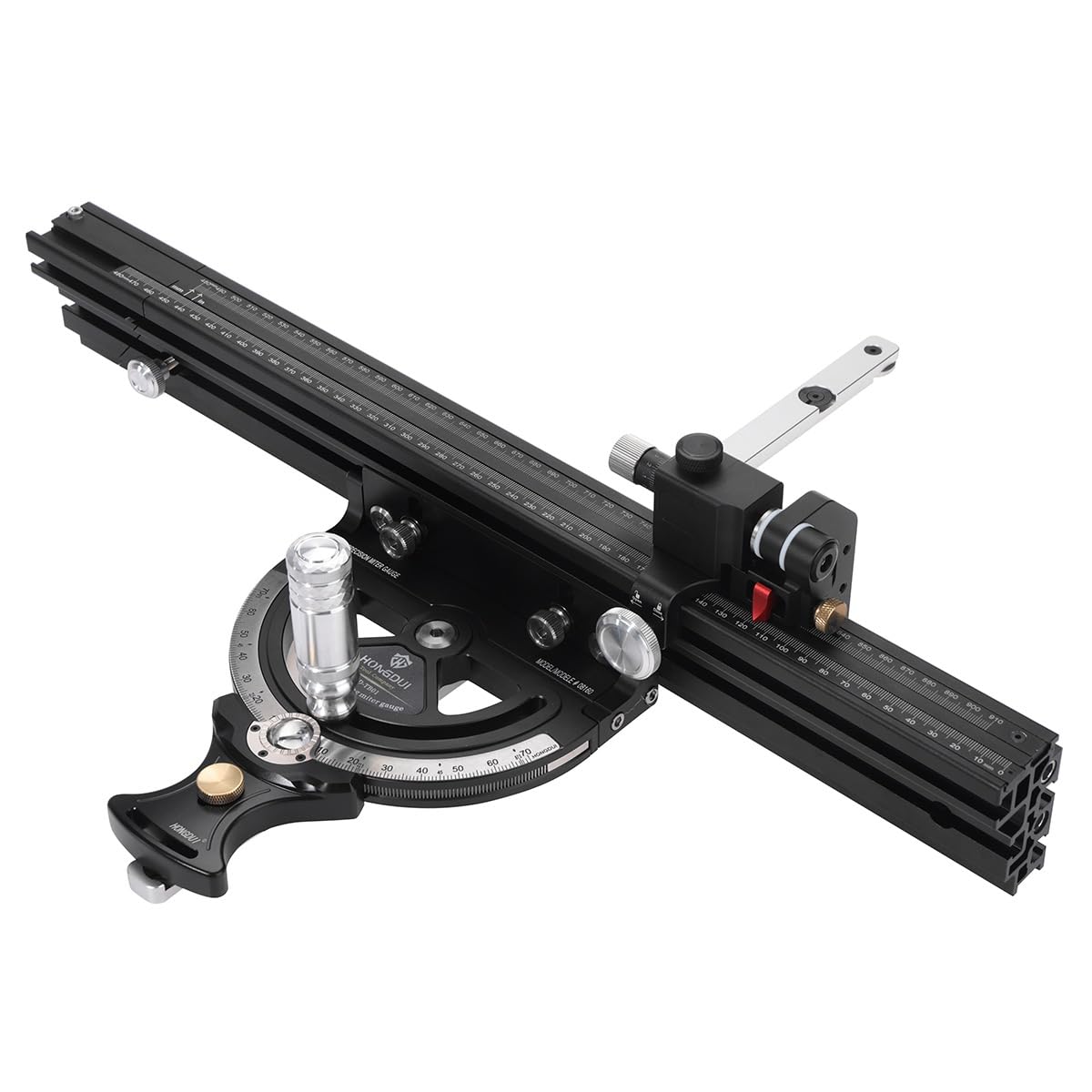Precision Miter Gauge, Standard Slot, Aluminum Alloy Table Saw Miter Gauge with Miter Fence with 45 Degree Angled Ends for Maximum Stock Support & a Repetitive Cut Flip Stop MUKIDY