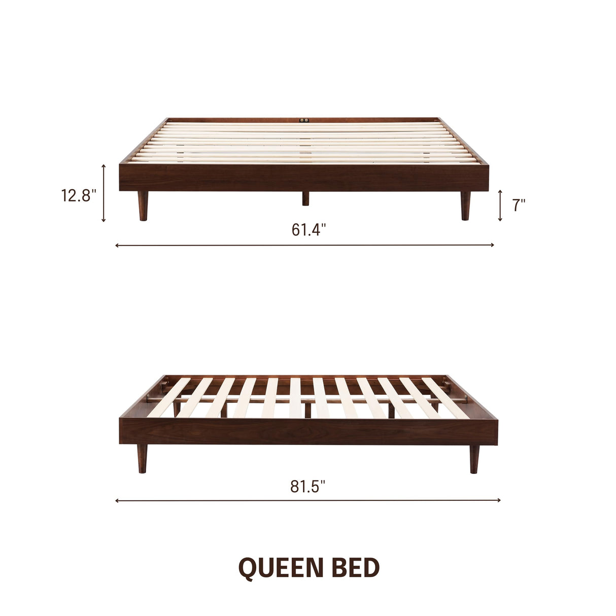 NTC Fly Dark Walnut Wooden Bed Frame Without Headboard - Effortless Assembly, Silent Slats, 1000 Lb Capacity, Queen Size NTC