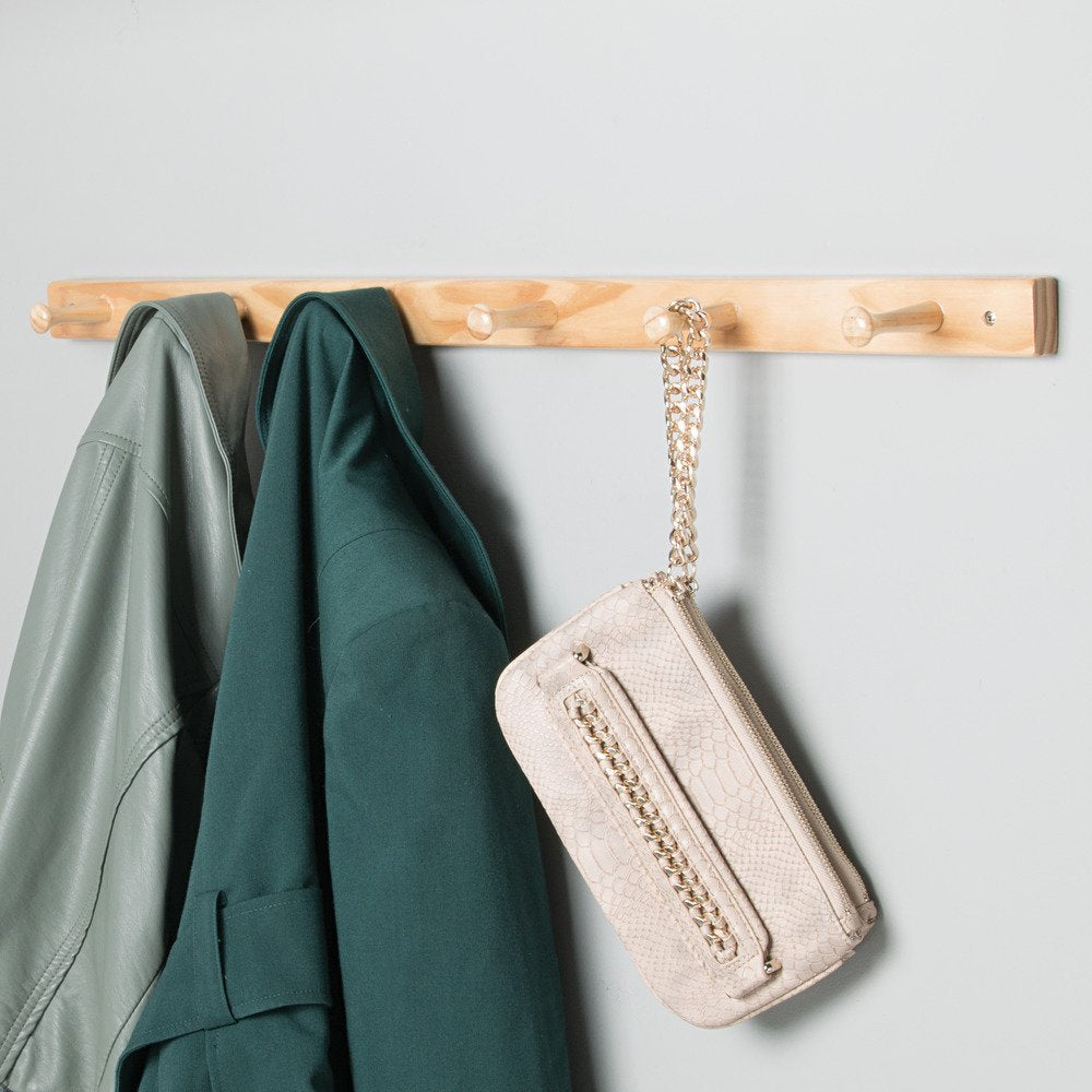 iDesign Wood Wall Mount Coat Rack with 6 Pegs for Mudroom, Entryway, Kitchen, Closet and More, 32.3" x 2.8" x 1.5", Natural Wood InterDesign