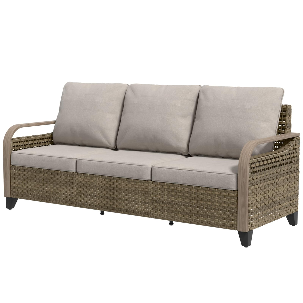 EAGLE PEAK Wicker Outdoor Patio Sofa Modern Rattan Patio Furniture Loveseat for Backyard Deck Porch Balcony, 3 Seat Couch, Brown/Gray EAGLE PEAK