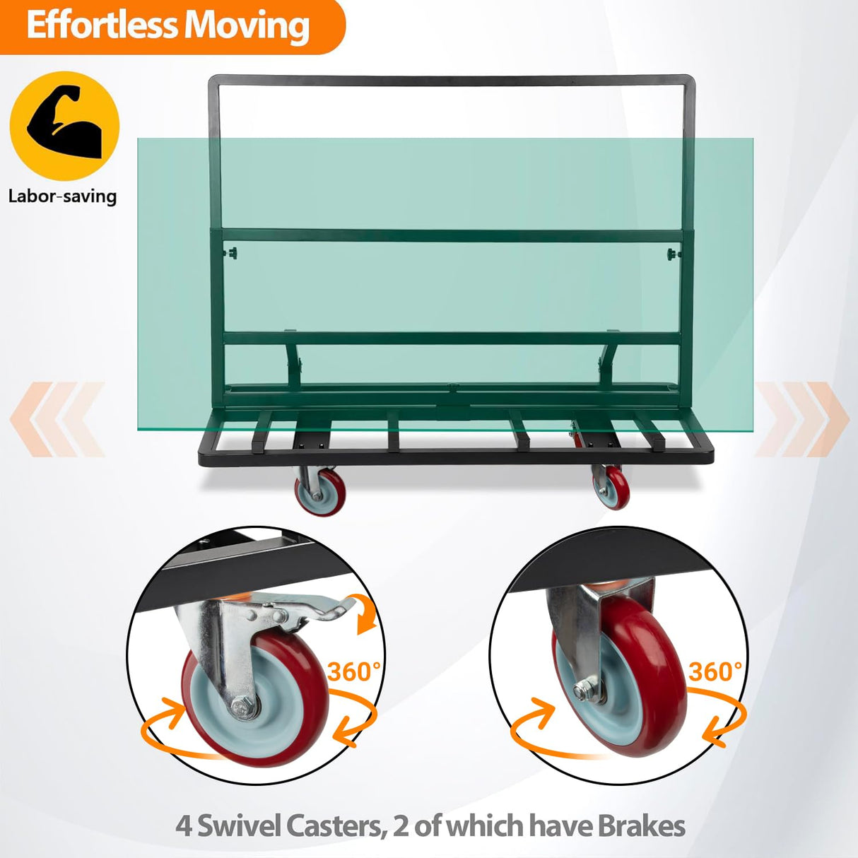 Eastrexon Folding Drywall Cart, Drywall Dolly w/ 5" Swivel Casters, 44.5" x 22" x 40" Plywood Cart w/ 2000 LBS Load Capacity, Portable Panel Truck Cart for Handling Plywood, Plasterboard, Glass Eastrexon