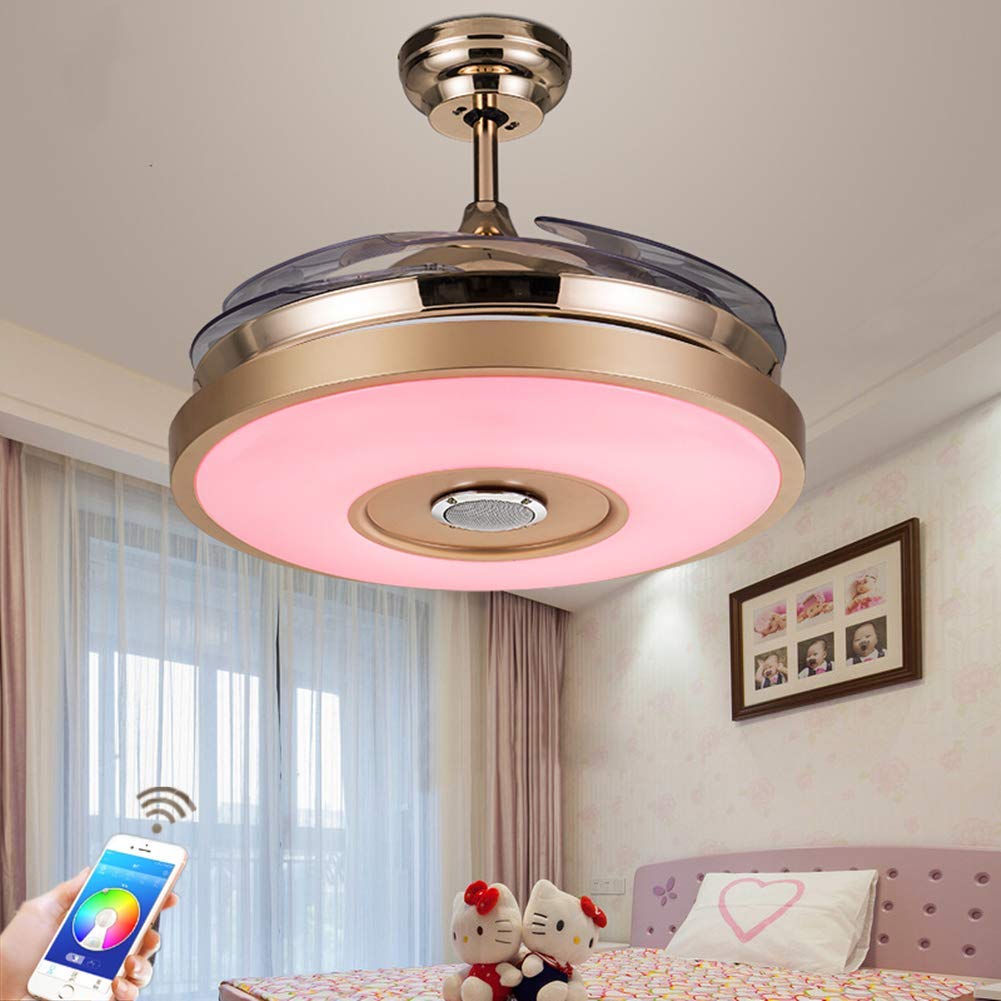 Fandian 36'' Modern Smart Ceiling Fans with Light, Bluetooth Speaker Chandeliers 7 Colors Retractable Blades Fandeliers with Remote Control, Dimmable LED Kits for Indoor Bedroom (36 Classic) Fandian