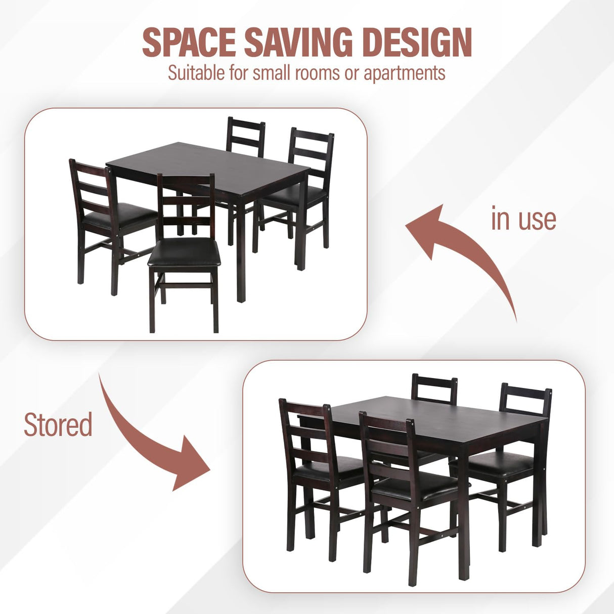 MGHH 5 Pieces Kitchen Dining Room Set Dining Kitchen Table and Chairs Mid Century Style Wood Dinette Table Set for Home Family Dining Area Dark Brown MGHH