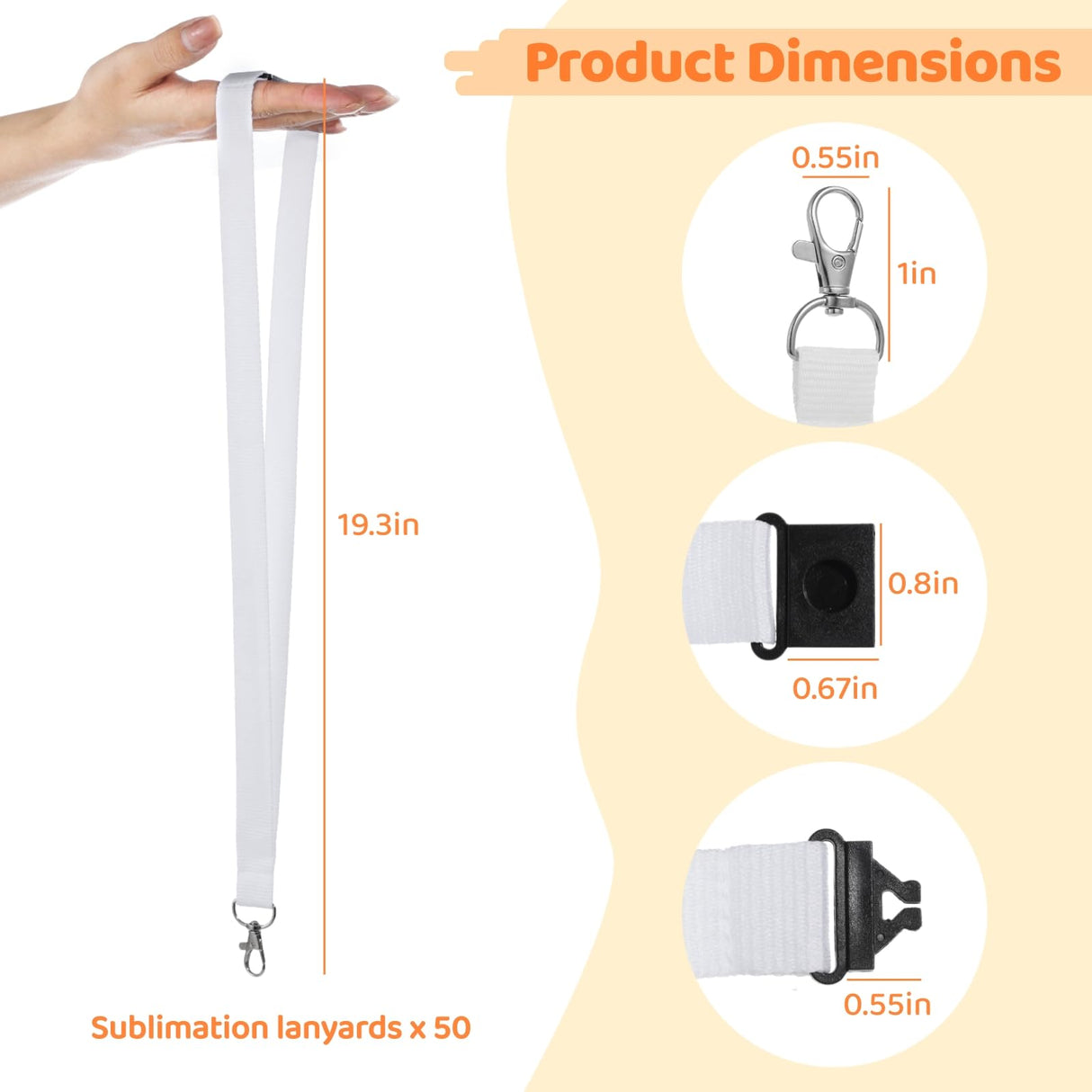OMISTAR 50 PCS Sublimation Blank Lanyards, Bulk White Sublimation Lanyards with Detachable Buckles, Neck Lanyards Heat Transfer Lanyard for ID Badge Holder Keychain Gifts OMISTAR