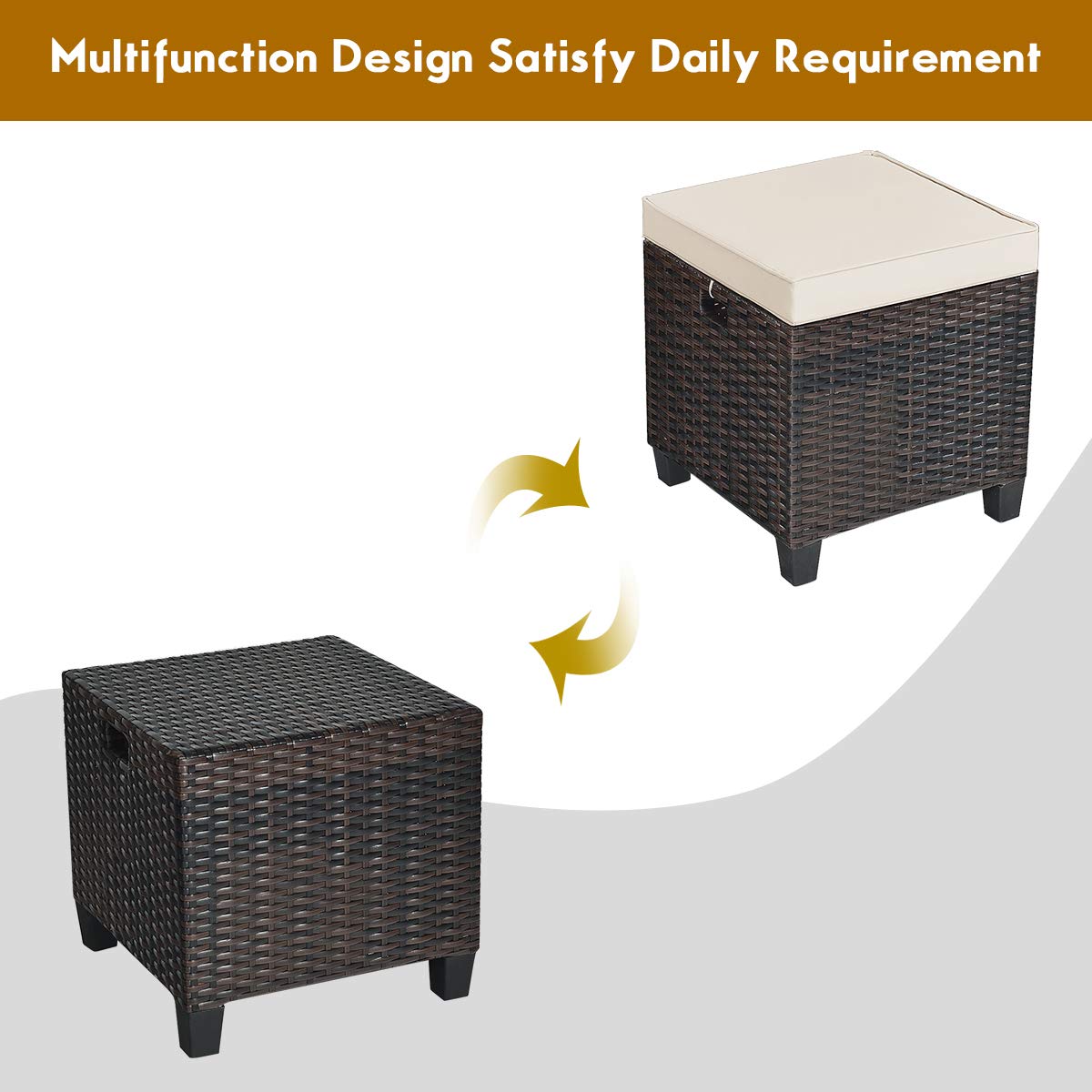 Tangkula 2 Pieces Outdoor Patio Ottoman, All Weather Rattan Wicker Ottoman Seat, Patio Rattan Furniture, Outdoor Footstool Footrest Seat w/Removable Cushions Tangkula