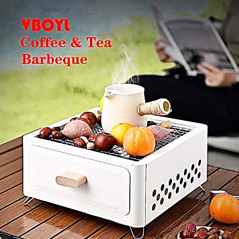 Barbecue Desk Tabletop Outdoor Stainless Steel Smoker BBQ,Portable Lightweight Barbecue Grill Tools for Outdoor Cooking Camping Picnics Beach VBOYL
